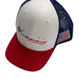 Columbia PFG Mesh Snapback Hat Red White Blue American Flag Fishing Cap July 4th